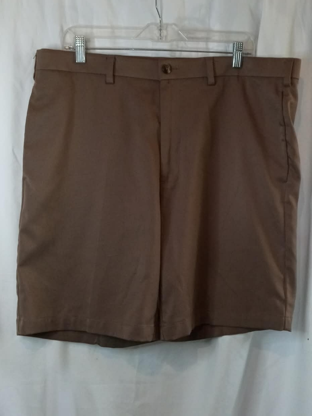 38 Roundtree & Yorke Men's Brown Flat-Front Shorts Golf Casual Preppy Classic